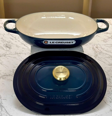 CHẢO GANG OVAN LE CREUSET OBLONG MÀU AGAVE 31CM XANH CỔ VỊT