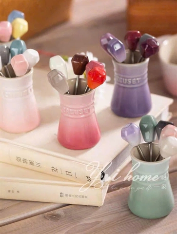 Set 5 dĩa hoa quả kèm hũ đựng Le Creuset màu xanh mint