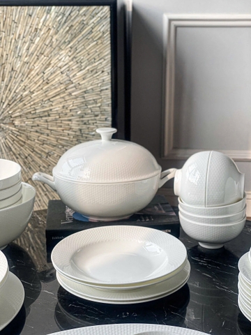 BỘ ĐỒ ĂN TRẮNG VÂN VUÔNG 50 MÓN