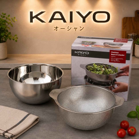 BỘ TÔ TRỘN VÀ RỔ INOX KAIYO 24CM