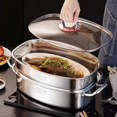 Nồi hấp cá 2 tầng inox 304 N718