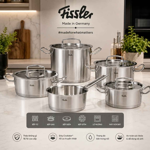 BỘ NỒI FISSLER ORIGINAL PROFI 5 MÓN NẮP KÍNH ( 4 NỒI 1 QUÁNH ) 084-129-05-000/0