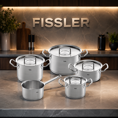 BỘ NỒI FISSLER PROFI 5 MÓN ( 4 NỒI 1 QUÁNH) NẮP INOX 084-128-05-000/0