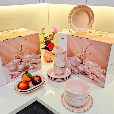 Set 16 món bát đĩa Staub màu hồng sorbet