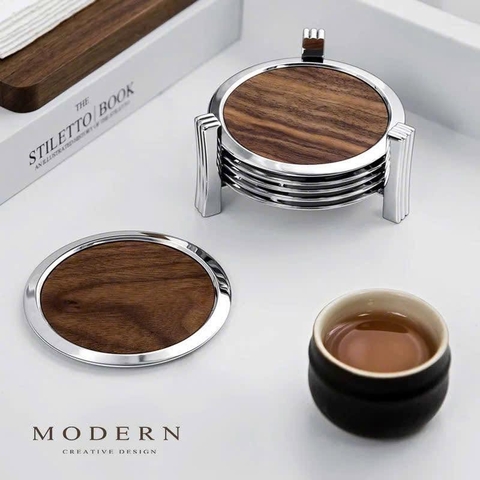 SET 6 LÓT LY CỐC MODERN GỖ ÓC CHÓ