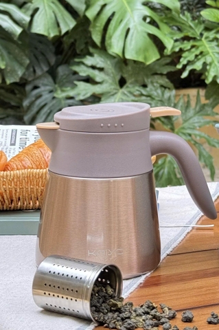 Bình giữ nhiệt pha trà kèm lõi lọc Kaiyo 500ml màu vàng đồng