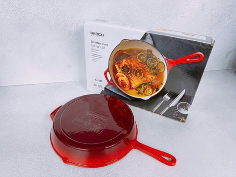 CHẢO GANG CÁN DÀI GKOCH FR26H 26CM MÀU ĐỎ