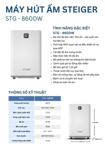 HÚT ẨM STEIGER STG-860DW 60L