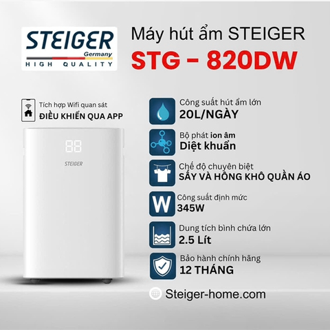 HÚT ẨM STEIGER STG-820DW 20L