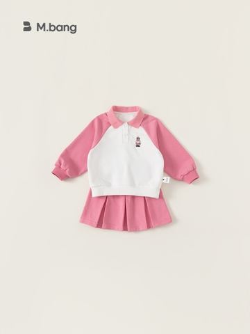 Set áo dài tay phối chân váy xếp ly chất cotton mềm mịn, phong cách Hàn Quốc M.bang cho bé gái