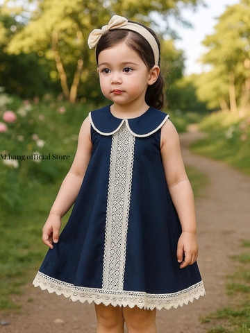 Váy thiết kế độc lạ màu xanh than M.bang cho bé gái