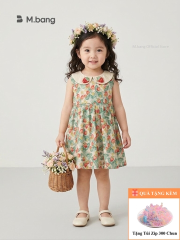 Váy bé gái mùa hè Mbang có cổ hàng thiết kế xinh xắn, Váy bé gái mùa hè Mbang hoạ tiết xinh xắn