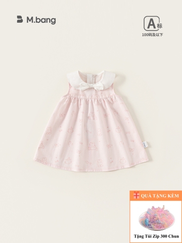 Đầm Bé Gái M.bang Sát Nách Cổ Sen Họa Tiết Mèo Cute Màu Hồng Pastel Cho Bé Đi Chơi Đi Học