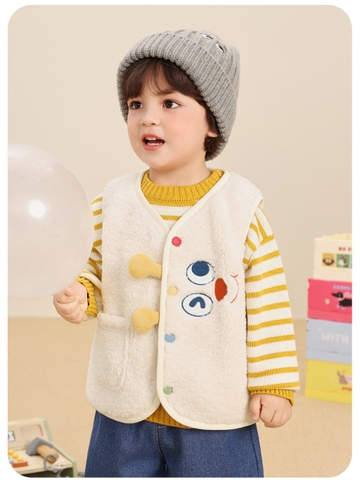 Áo gile lông cừu giữ ấm CUTEPANDA'S  cho bé trai bé gái họa tiết hoạt hình cúc sừng phong cách Hàn Quốc