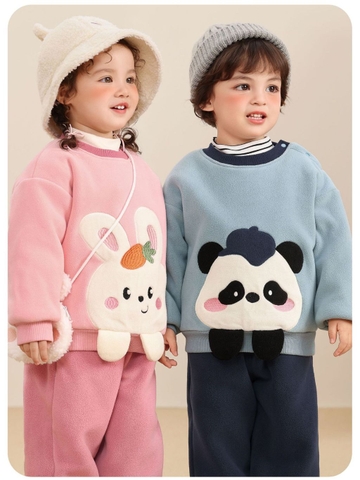 Bộ Quần Áo Nỉ Bông Hai Mặt CUTEPANDA'S Lót Lông Siêu Dày Dặn Giữ Ấm Mùa Đông Cho Bé Trai Bé Gái