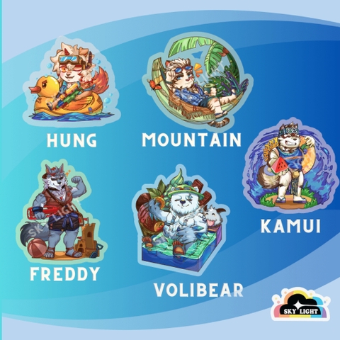 Móc Khóa Rainbow Furry MOUNTAIN / KAMUI / HUNG / FREDDY / VOLIBEAR Concept Summer 2 Lớp Nhựa Mica 6cm