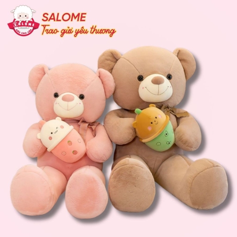 Gấu bông tedđy ôm trà sữa