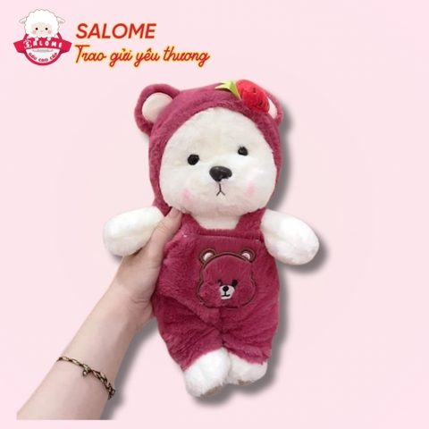 Gấu bông Lena cosplay gấu dâu, Teddy Dâu Mặc Áo Yếm 30cm SALOME tp HCM, Thú Teddy Cao Cấp