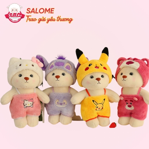 Gấu bông Lena đứng cosplay gấu dâu, stitch, hello kitty, pikachu