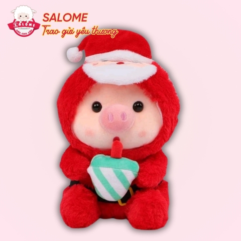Gấu Bông Heo Ôm Bình Sữa Đội Nón Ông Gìa Noel Size 30cm