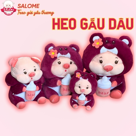 Gấu Bông Heo Cosplay Gấu Dâu Ôm Bình Sữa