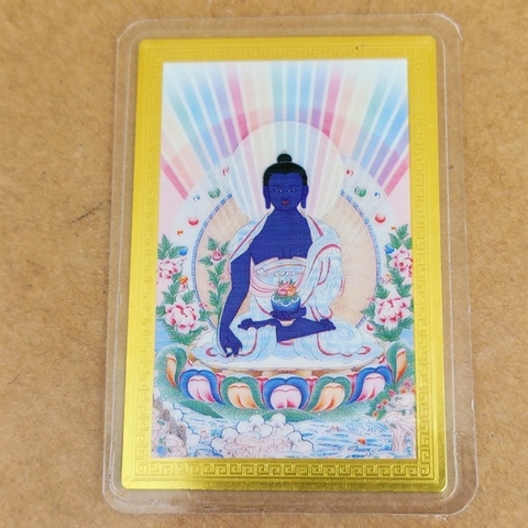 Kim bài Phật Dược Sư -mạ đồng(Mật tông) mới