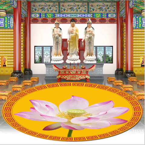 Thảm Trải Sàn Tròn Hoa Sen[Vàng]