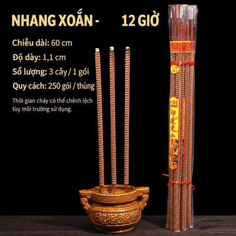 Nhang Cây Xoắn Giờ khoảng 12h,24h Đàn hương 69cm,80cm(Gói 3 Cây)