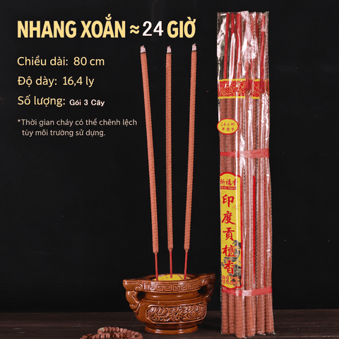 Nhang Cây Xoắn Giờ khoảng 12h,24h Đàn hương 69cm,80cm(Gói 3 Cây)