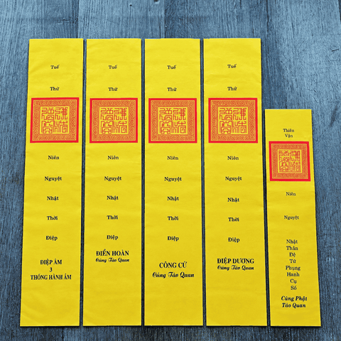 SỚ Tào Quan(5 sớ+1 vỏ:Cúng Phật,Điệp Âm,Điệp Dương,Điền Hoàn,Công Cứ)