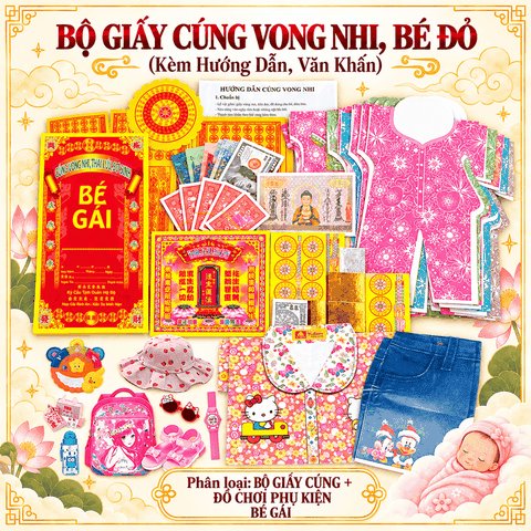 Combo Bộ Giấy cúng Vong nhi,Sơ sinh,Thai lưu + Phụ kiện[BÉ GÁI]