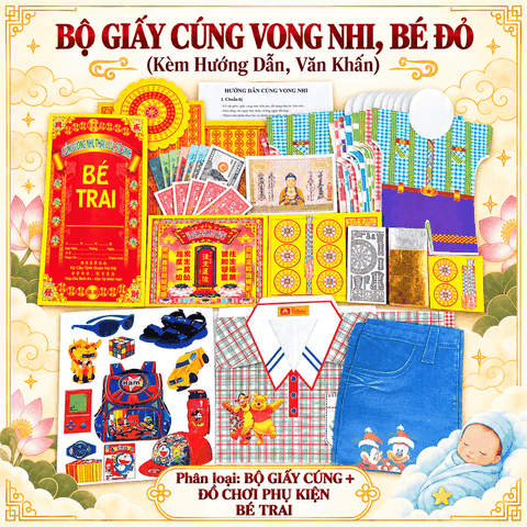 Combo Bộ Giấy cúng Vong nhi,Sơ sinh,Thai lưu + Phụ kiện[BÉ TRAI]