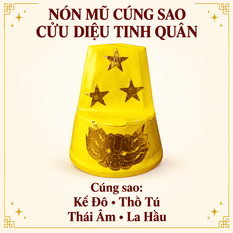Mũ Nón cúng Sao Cửu Diệu tinh quân(5 Màu:Đỏ,Trắng,Tím,Vàng,Xanh)