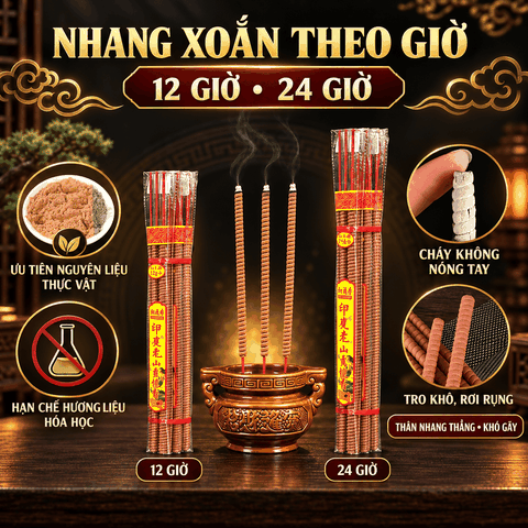 Nhang Cây Xoắn Giờ khoảng 12h,24h Đàn hương 69cm,80cm(Gói 3 Cây)