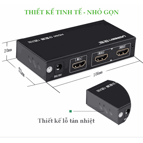 Bộ chia cổng HDMI 1 ra 2 Hỗ trợ full HD Chính hãng Ugreen UG-40201