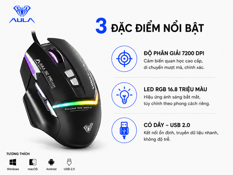 Chuột gaming có dây AULA S12 Pro đen (4375)
