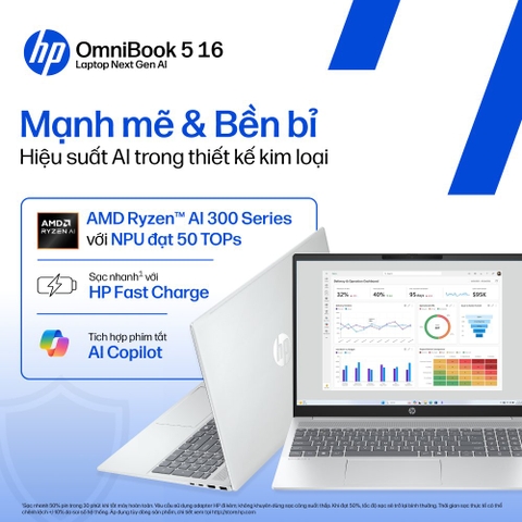 Laptop HP OmniBook 5 16-ag1067AU BZ7U5PA (AMD Ryzen AI 7 350 | AMD Radeon 860M | 16 inch WUXGA | 16 GB | 512 GB | Windows 11 Home | Office | Bạc)