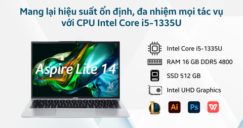 Máy tính xách tay Acer N23G2 (AL14-52M-52UU) (i5-1335U; 16GB; 512GB SSD; UMA; 14" 2.2K; Windows 11; Bạc; NX.J39SV.003)