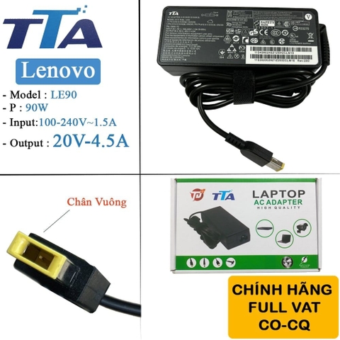 Sạc Laptop TTA Lenovo vuông 20V 4.5A chân USB - LE90