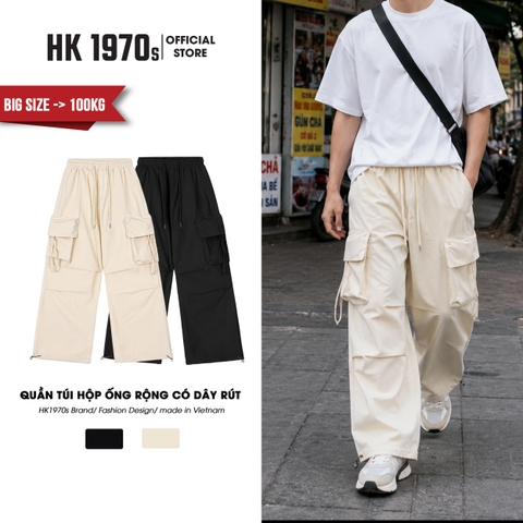 Quần Ống Rộng Nam Nữ Có Dây Rút Unisex, Quần Túi Hộp Vải Dù Phong Cách Hiphop Đường Phố Q130 Nam Menswear Pants Đen Trắng