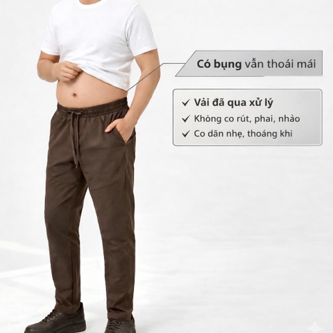 Quần Kaki Nam (Có Bụng) Eo Chun Ống Côn Vải Kaki Pha Đũi Co Giãn Nhẹ 280GSM Không Nhăn Xù Bai Nhão, Vải Cao Cấp Ngoài Đanh Trong Mềm Phong Cách Năng Động Thoải Mái Mùa Hè Q225