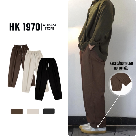 Quần Kaki Ống Rộng Dáng Thụng Xếp Ly Lưng Cao  Phong Cách Retro Hàn Quốc Q182 Pants Kem Nam Menswear Nam Menswear