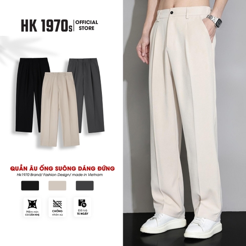 Quần Tây Nam, Quần Âu Nam Vải Cotton Hàn Dáng Quần Ống Suông Rộng Trơn Q087 Menswear Pants Đen Ong dịp Thông thường Có Túi