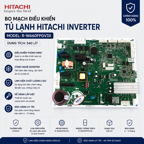 Bo Mạch Điều Khiển Tủ lạnh Hitachi Inverter 540 lít R-W660FPGV3X