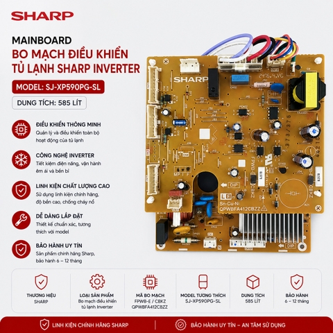 Mainboard Bo Mạch Điều Khiển Tủ lạnh Sharp Inverter 585 lít SJ-XP590PG-SL