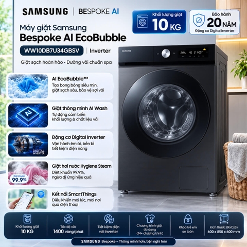 Máy giặt Samsung Bespoke AI EcoBubble Inverter 10 kg WW10DB7U34GBSV