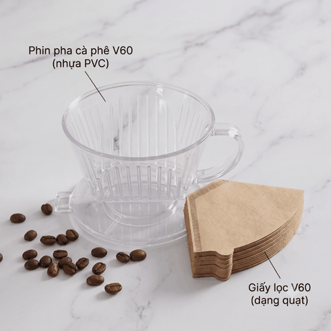 COMBO PHA CÀ PHÊ V60 (PHIN + 100 GIẤY)	LỚN QUẠT PVC NÂU