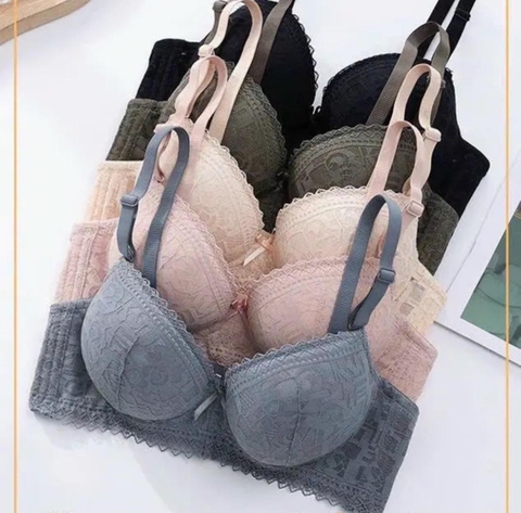 Áo Lót Nữ Ren Ko Gọng Đệm Tim Kép 5cm Nâng V1 [912] Bra Kem Women Voi