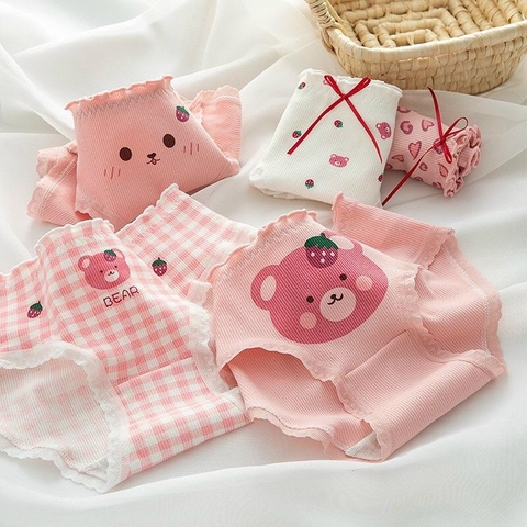 Sét 5 Quần Lót Nữ Cute Gấu Hồng Cotton  Women