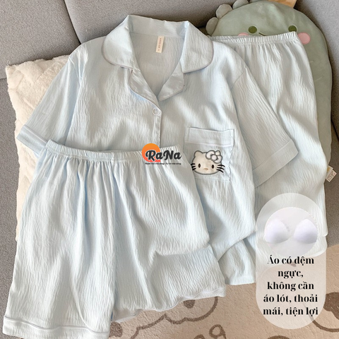 Đồ Bộ Nữ 3 Món Có Đệm Ngực – Áo Tay Lỡ, Quần Dài & Quần Đùi